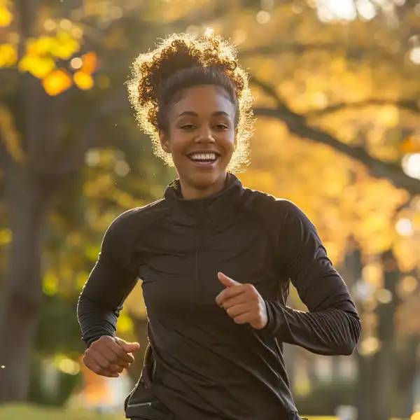 a woman running in the park